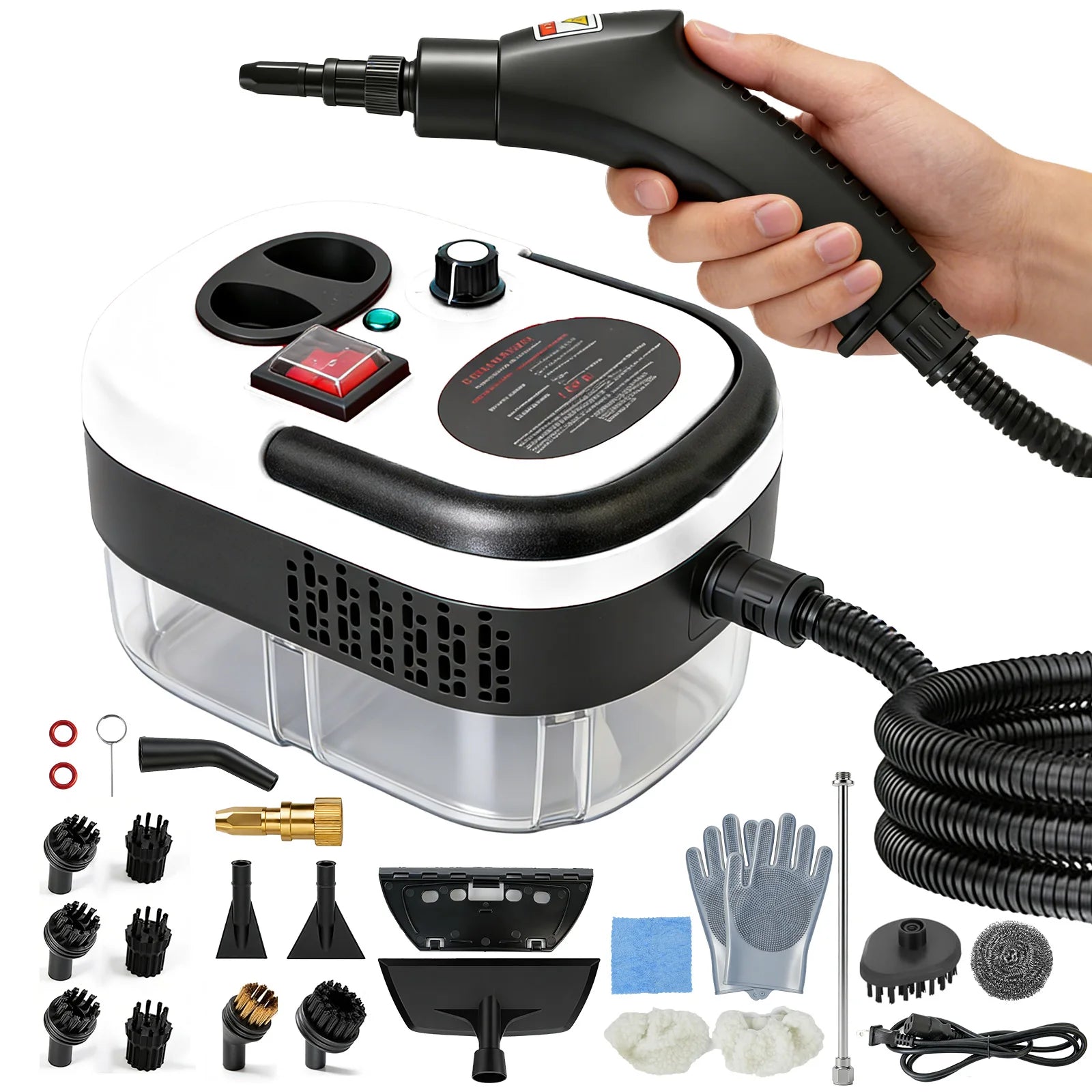 Portable Steam Cleaner 2500W 1200ML Handheld Air Conditioner Kitchen Hood High-Temperature 105°C Adjustable 6 Levels 20 Accessories Car Cleaning Machine Home Appliances