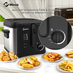 M Minca 2.5L Deep Fryer, 1500W Non-Stick Electric Fryer with Temperature Control, Detachable Lid & Odor Filter, Removable Frying Basket, Non-Slip Base, Easy to Clean, Ideal for Small Families