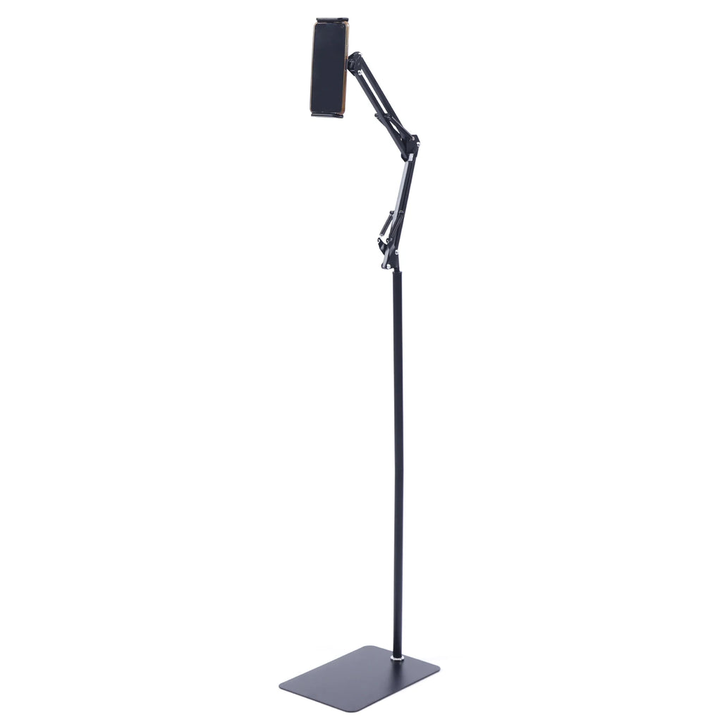 Tablet Floor Stand, 360° Swivel Adjustable Height & Angle, Heavy Duty Carbon Steel, Non-Slip Base, Portable & Foldable, Universal Holder for 12-18cm Phones & Tablets, for Home Office Kitchen Gym Bedroom, Easy Assembly