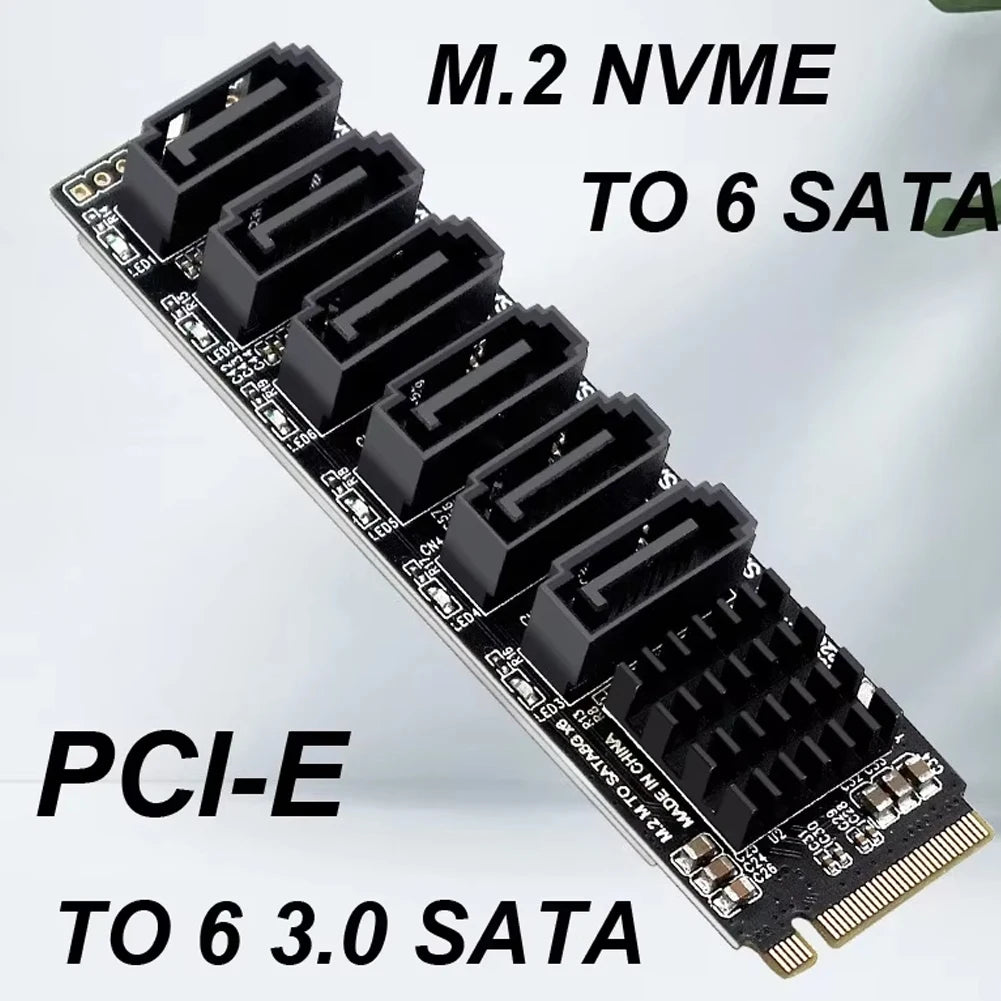 NVME to 6 SATA Expansion Card M.2 to SATA Adapter M2 Connector Internal SSD SATA3 Port Multiplier NGFF M Key to SATA3 Controller