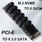 NVME to 6 SATA Expansion Card M.2 to SATA Adapter M2 Connector Internal SSD SATA3 Port Multiplier NGFF M Key to SATA3 Controller