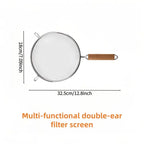 Stainless Steel & Wood Dual Handle Strainer Spoon. 30x17cm, for Pasta, Dumplings, Skimming, Durable