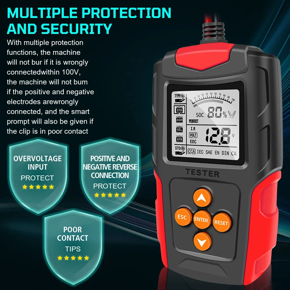 Car Motorcycle Battery Tester 12V 24V Smart Battery Checker Analyzer Test Repair Tools Auto Accessories Universal Lead Acid for RV Truck ATV