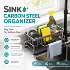 Kitchen Sink Organizer Carbon Steel with Tilted Water Tray Storage Rack for Sponge Brush 23×9×10cm