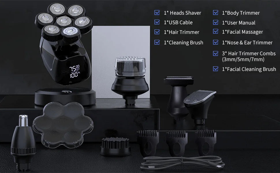 SEJOY Electric Shaver for Men 7D Magnetic Floating Wet/Dry Head Razor Hair Trimmer USB Rechargeable LED Display Beard Trimmers