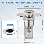 Universal 304 Stainless Steel Bathroom Sink Drain Stopper Pop-Up Hair Catcher Filter Anti-odor Anti-Clog Basin Plug