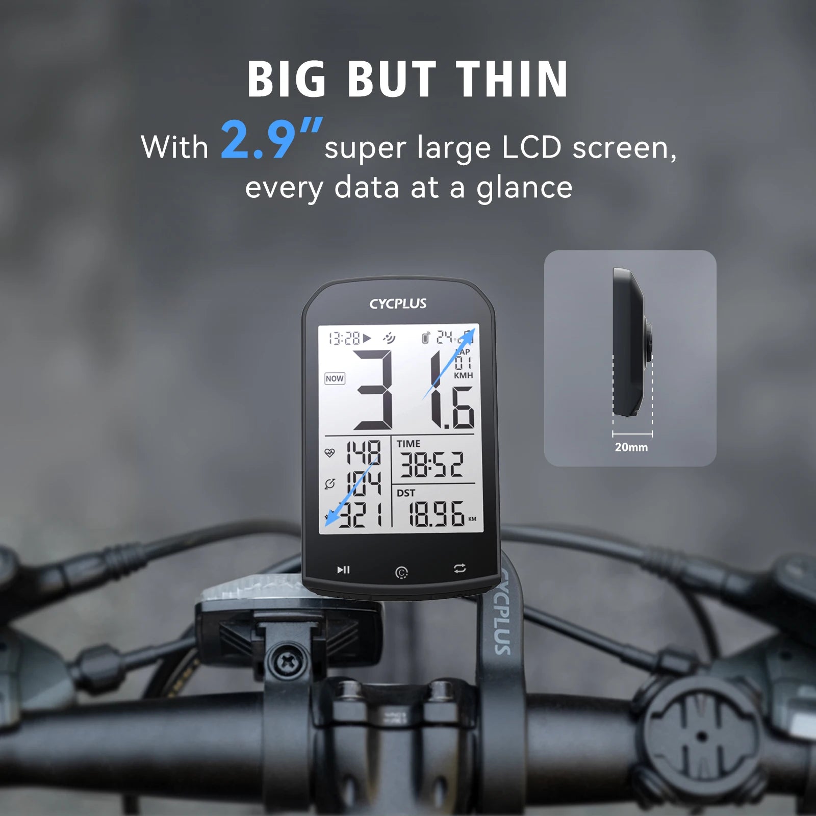 CYCPLUS M1+Z1 Cycling GPS Wireless Bike Computer With BLE 5.0/ANT+ with 2.9" LCD Screen Auto Backlight IPX6 Waterproof