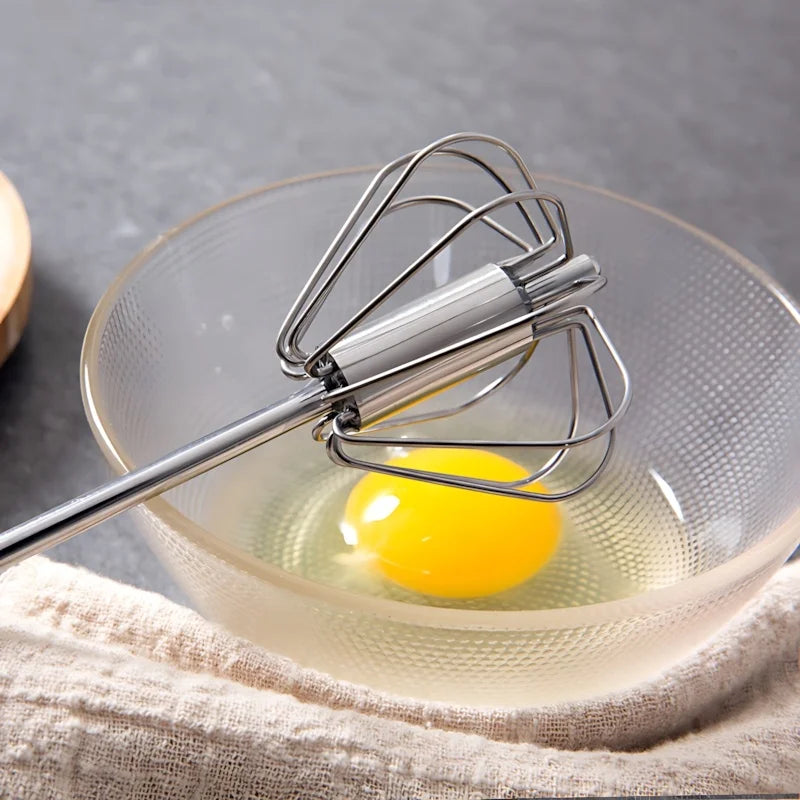 32×6cm Semi-Automatic Stainless Steel Whisk - Thickened Detachable Handle Egg Beater, Smooth Rotating Design for Baking
