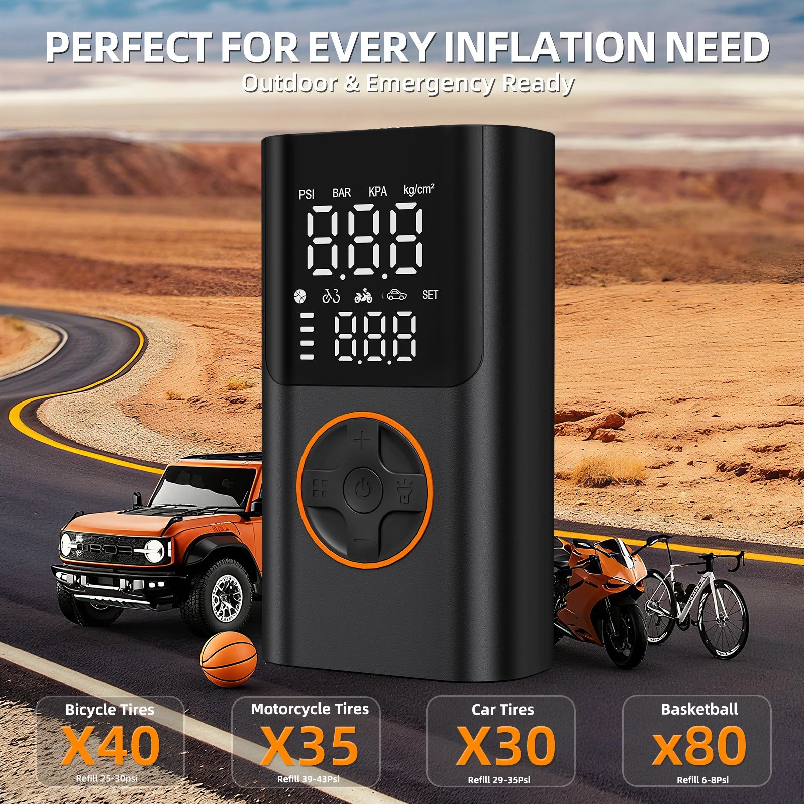 Cordless Mini Tire Inflator, 150 PSI Portable Air Compressor with Digital Display & LED Light, for Car, Motorcycle, Bike, Ball
