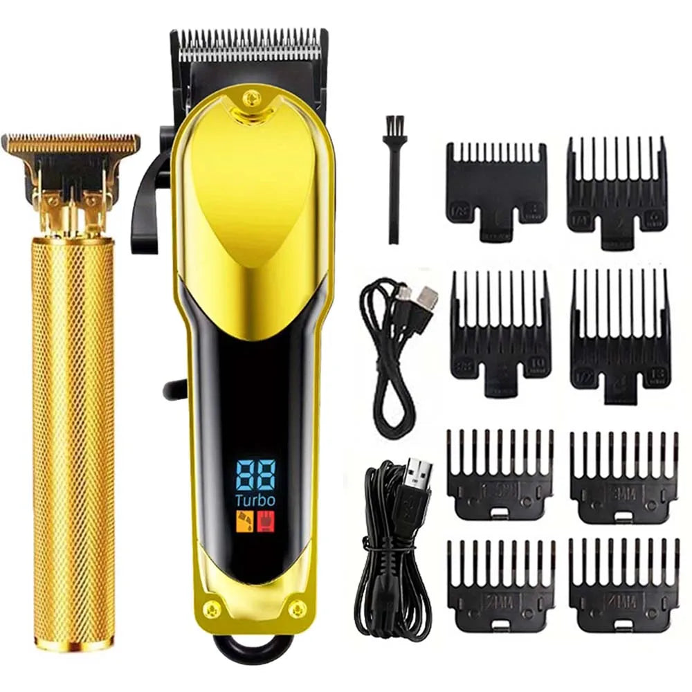 Professional Hair Clipper Set for Men, Rechargeable Cordless Hair Trimmer with LCD Display, 1pc/2-in-1/3-in-1 Grooming Kit with Foil Shaver & T-Blade Trimmer, Barber Haircut Machine with Accessories