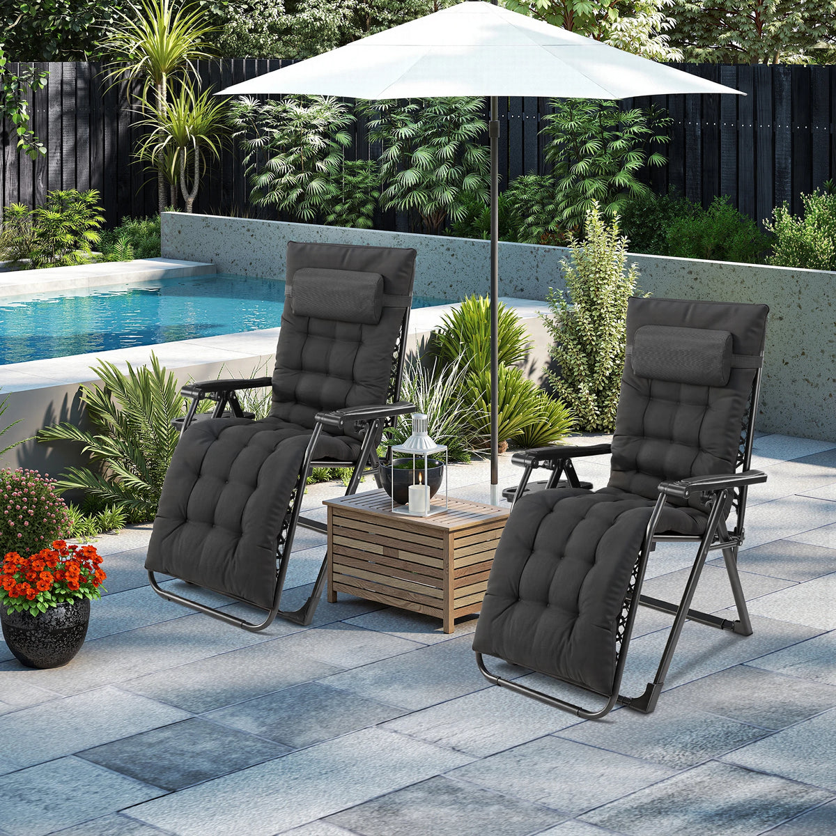 JHK Portable Zero Gravity Recliner Chairs Set of 2 Outdoor Garden Folding Lounge Chair with Cup Holder Trays Adjustable Pillow