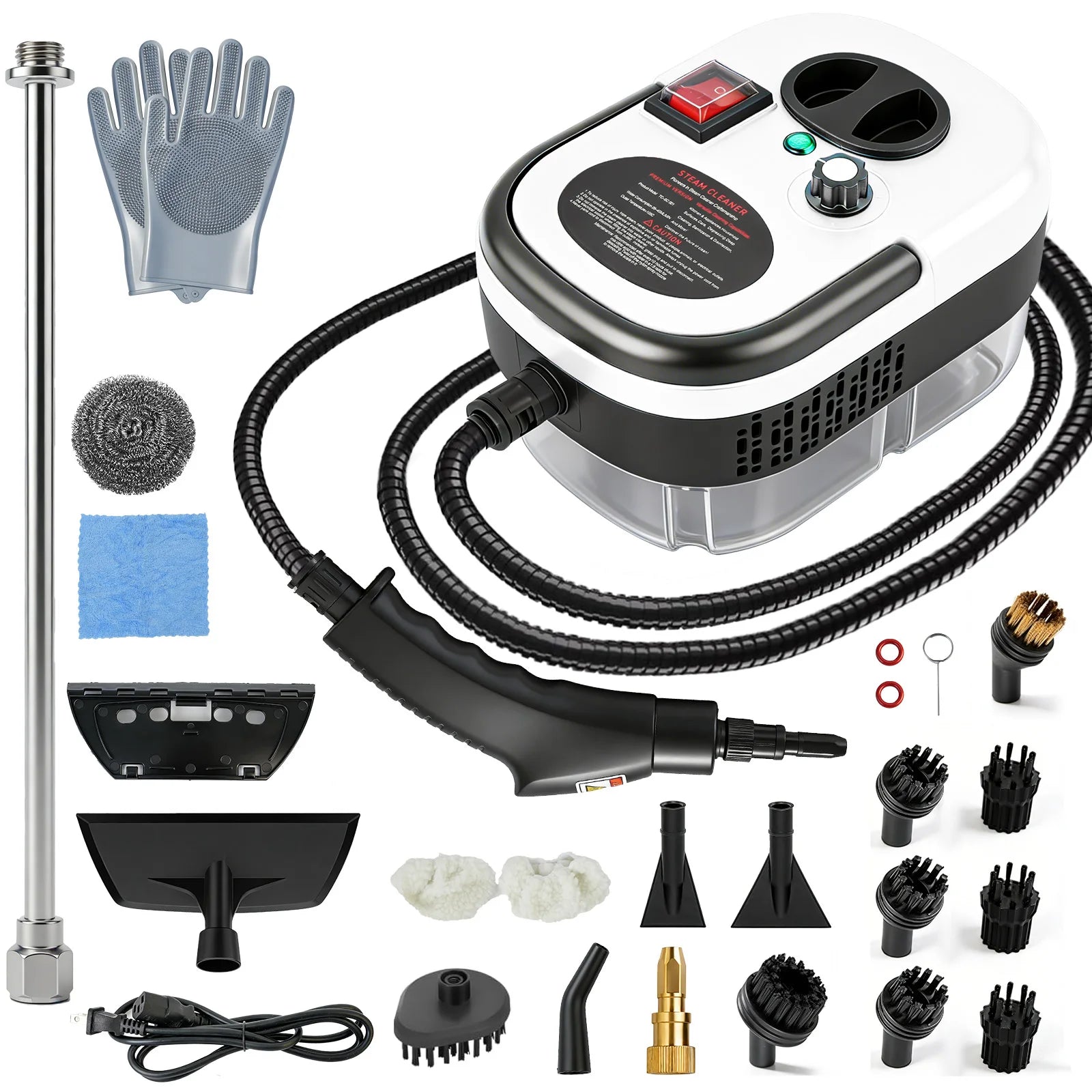 Portable Steam Cleaner 2500W 1200ML Handheld Air Conditioner Kitchen Hood High-Temperature 105°C Adjustable 6 Levels 20 Accessories Car Cleaning Machine Home Appliances