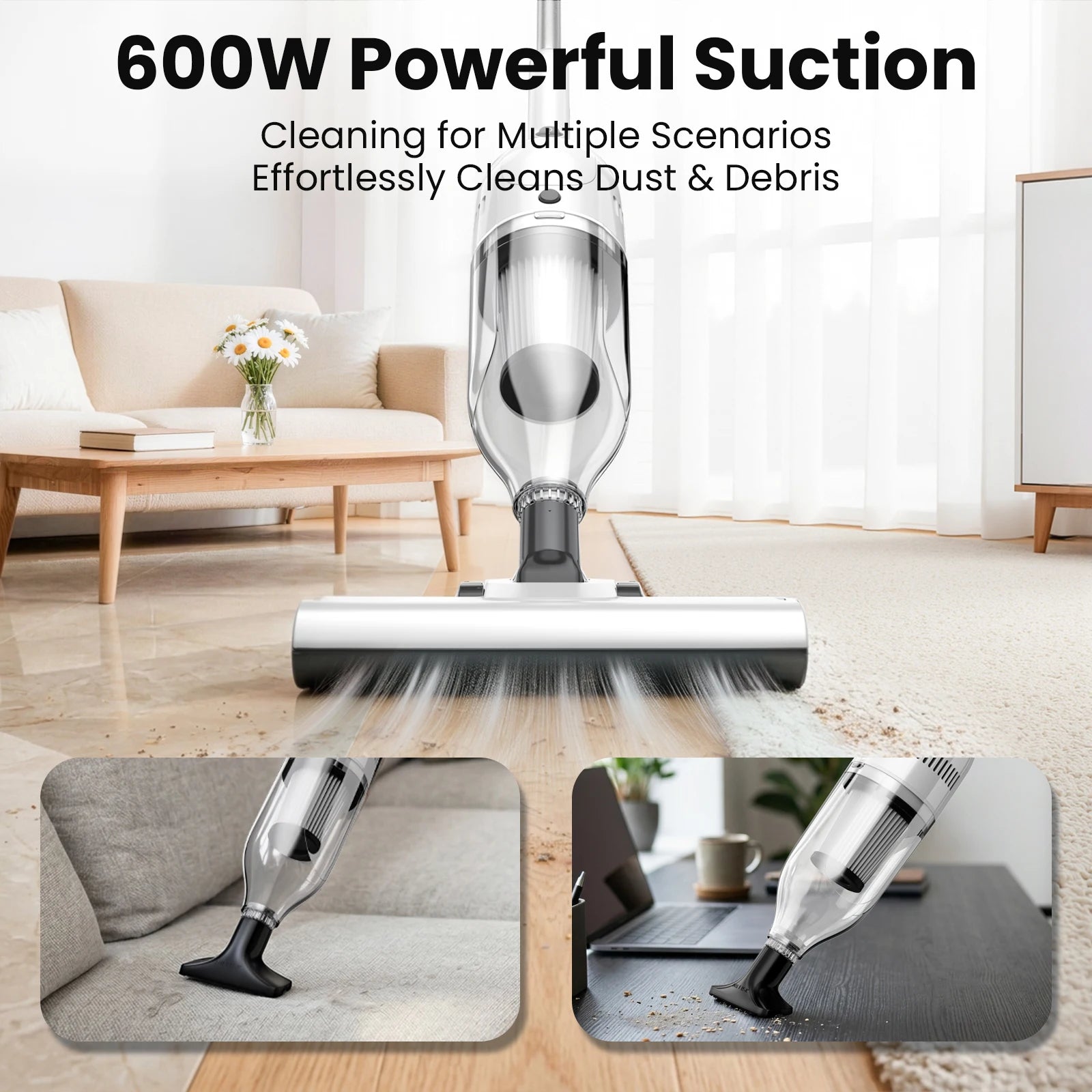 Vastorm R7 Corded Vacuum Cleaner 600W 20Kpa Powerful Suction Household Handheld Stick Vacuum Portable 3 in 1 Lightweight Cleaner 5M Long Cable Bagless Upright Vacuum for Hardwood Floor Carpet Pet Hair Cleaning