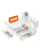 25pcs Drawer Storage Box Set, Multi-Functional Transparent Plastic Drawer Storage Set Drawer Divider Storage Box and Storage Box