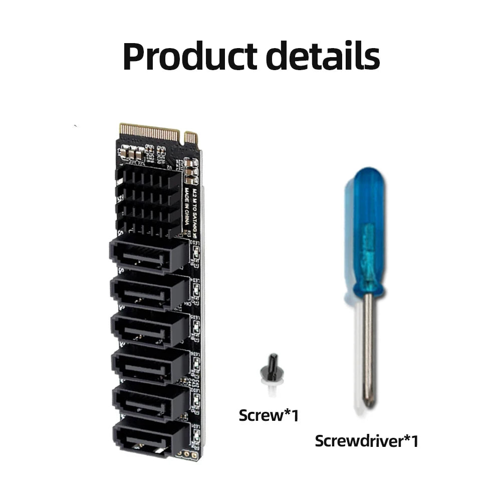 NVME to 6 SATA Expansion Card M.2 to SATA Adapter M2 Connector Internal SSD SATA3 Port Multiplier NGFF M Key to SATA3 Controller