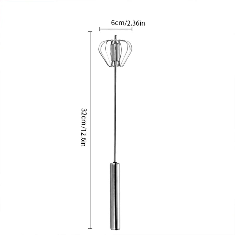32×6cm Semi-Automatic Stainless Steel Whisk - Thickened Detachable Handle Egg Beater, Smooth Rotating Design for Baking