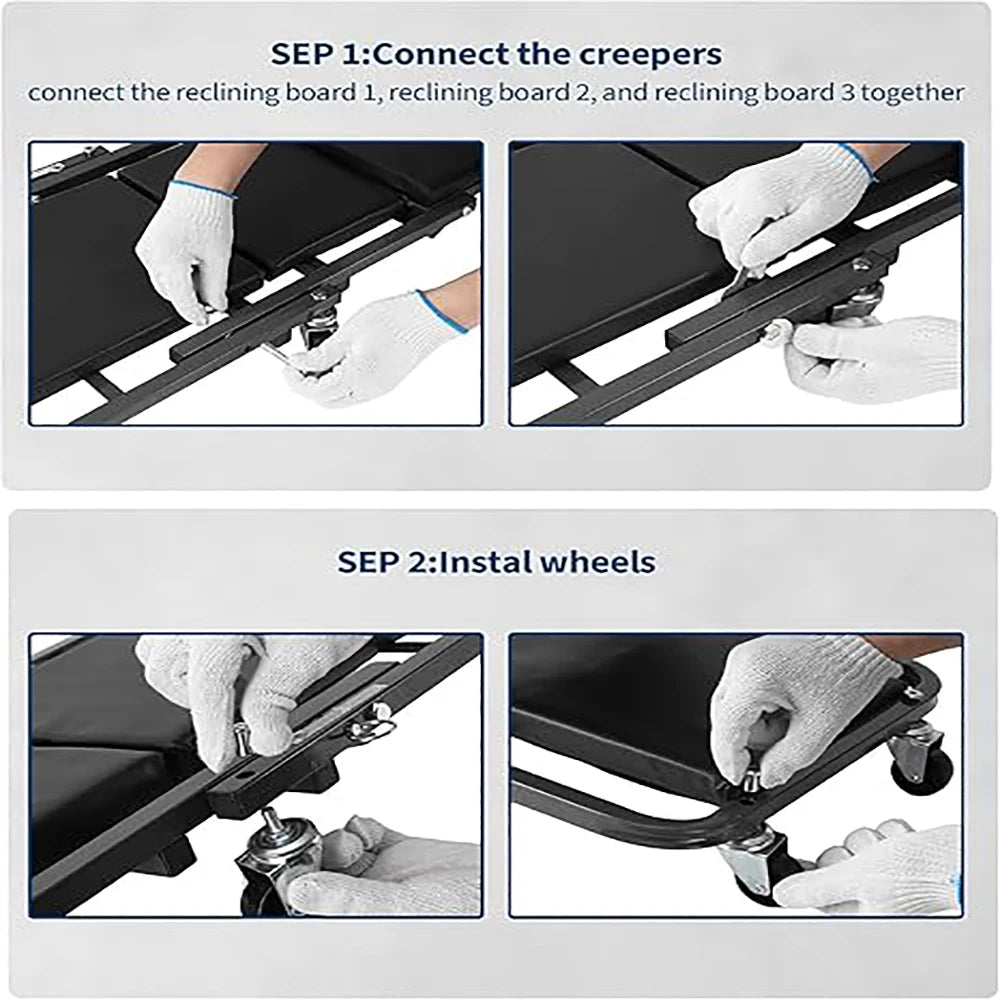 2-in-1 Foldable Garage Creeper Shop Seat, 300LBS Capacity Automotive Mechanic Repair Under Car Rolling Creeper Seat