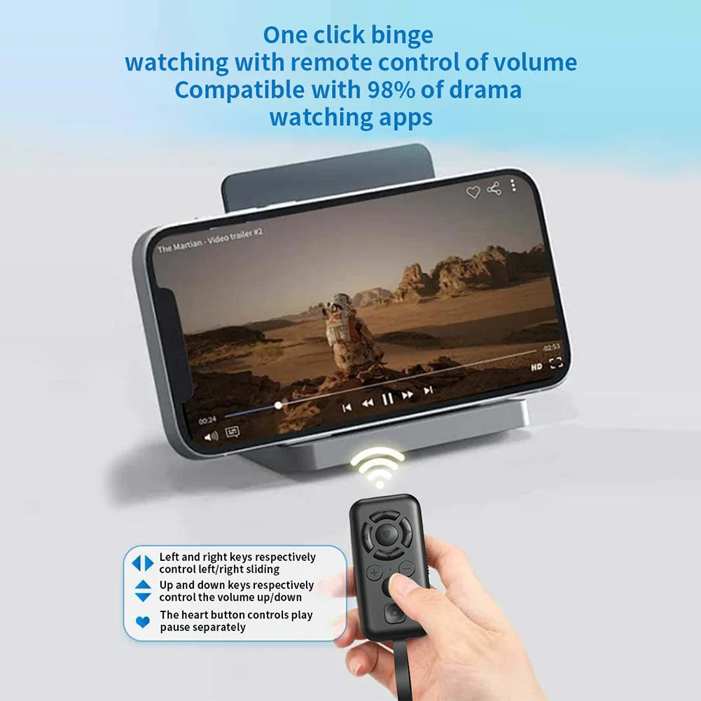 BT Remote Control Multi-Function Mini Self-Timer BT 5.3 Wireless Phone‌ Controller for Content Navigation Novel Reading