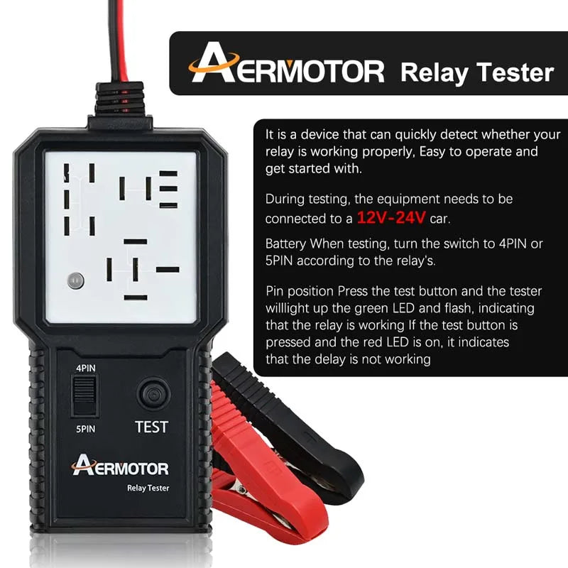 Aermotor 12V -24V Car Relay Tester Electronic Automotive Relay Detector Auto Battery Checker Alternator Analyzer Diagnostic Tool