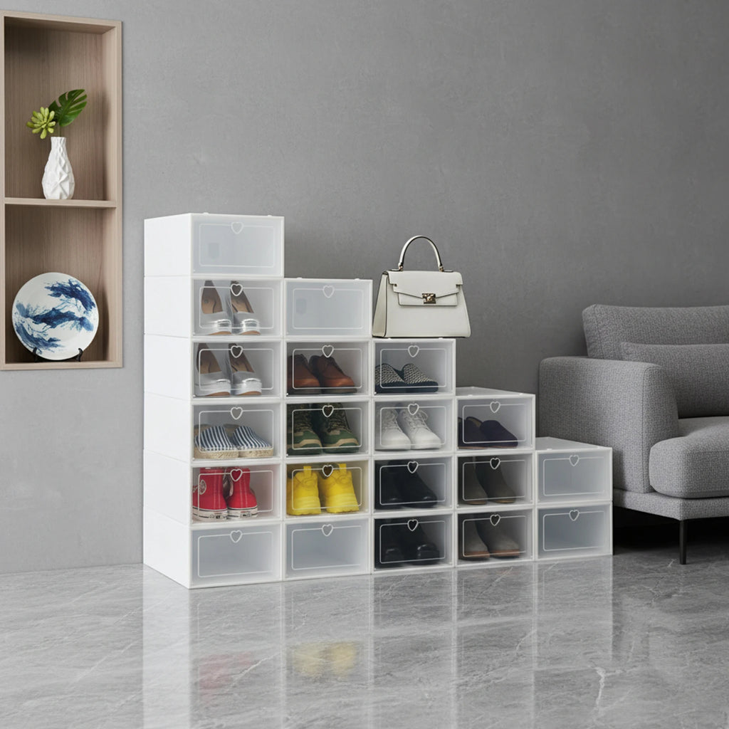 20Pcs Foldable Flip Shoe Storage Boxes Clear Plastic Shoes Case Shoe Organizer Dustproof, 33*23*14cm