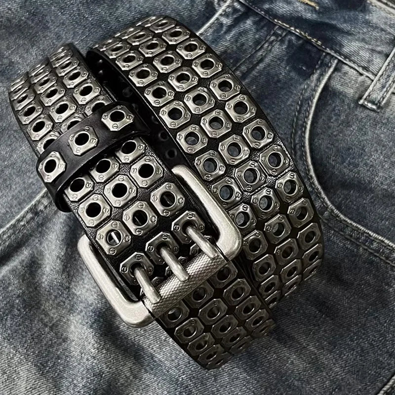High Quality Hollow Rivet Designer Belt For Men And Women Gothic Accessories personality Punk Style Ideal choice for Gift  Jeans