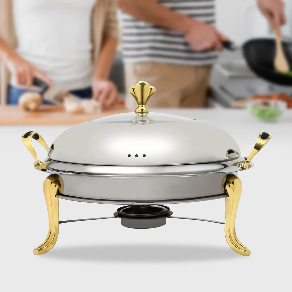 2.5L/2.64QT Round Chafing Dish Buffet Set Stainless Steel Servers Warmers with Visible Window & Fuel Holders Warming Tray for Hotels Buffets Restaurants Family Gatherings 36*36*23cm