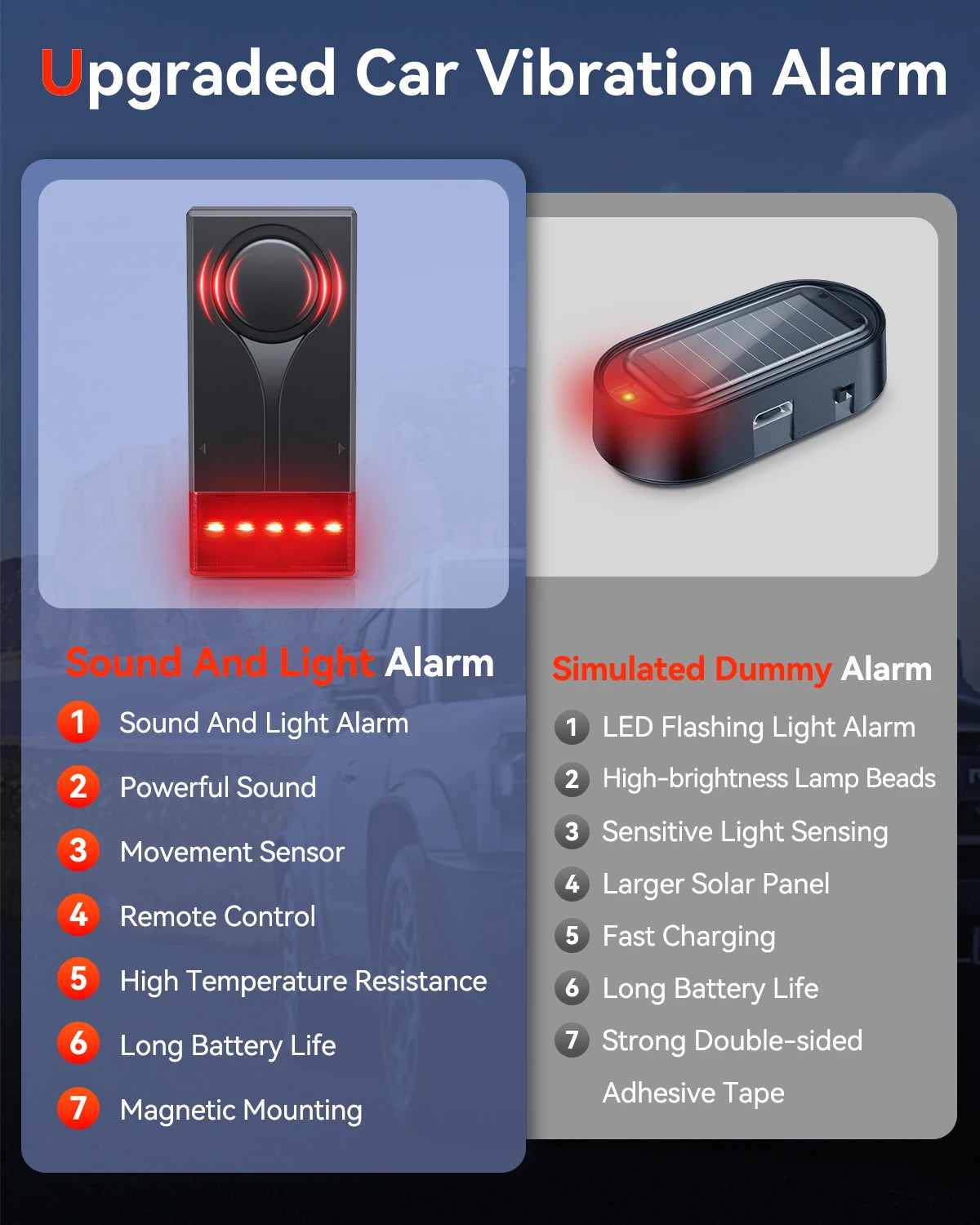 Wireless Car Vibration Burglar Alarm With Light 108dB Loud Car Door And Window Anti Theft Alarm Bike Motorcycle Security Alarm