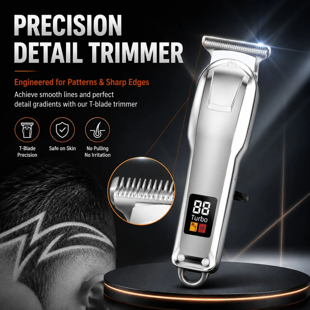 Professional Cordless Hair Clipper Set with LCD Display, USB Rechargeable Hair Trimmer Kit Grooming Kit for Home and Salon Use