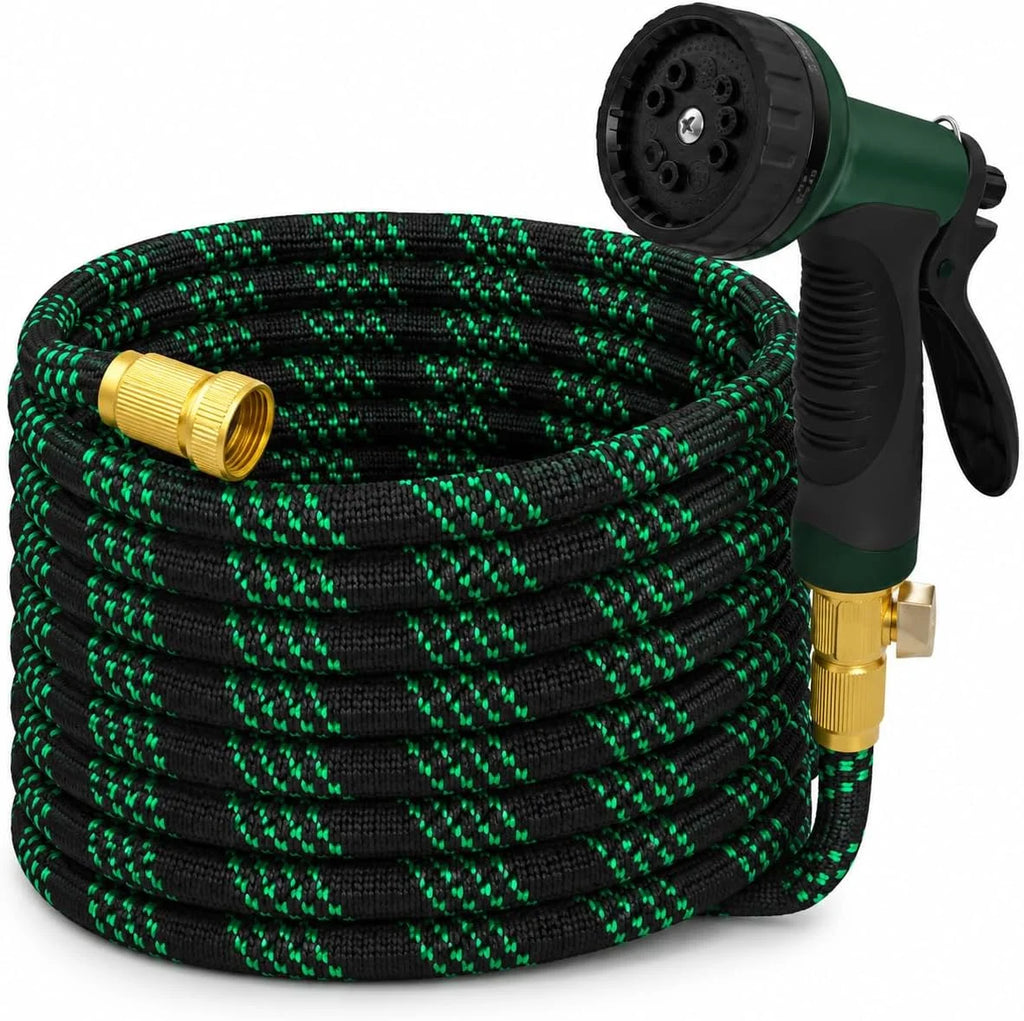 Upgraded Version of 100 Foot Non Retractable Garden Hose, Equipped with 10 Spray Mode Nozzles, lightweight and Flexible, anti Winding, with 3/4 inch Brass Joint, Explosion-Proof and Durable, Suitable for Outdoor Courtyards, L