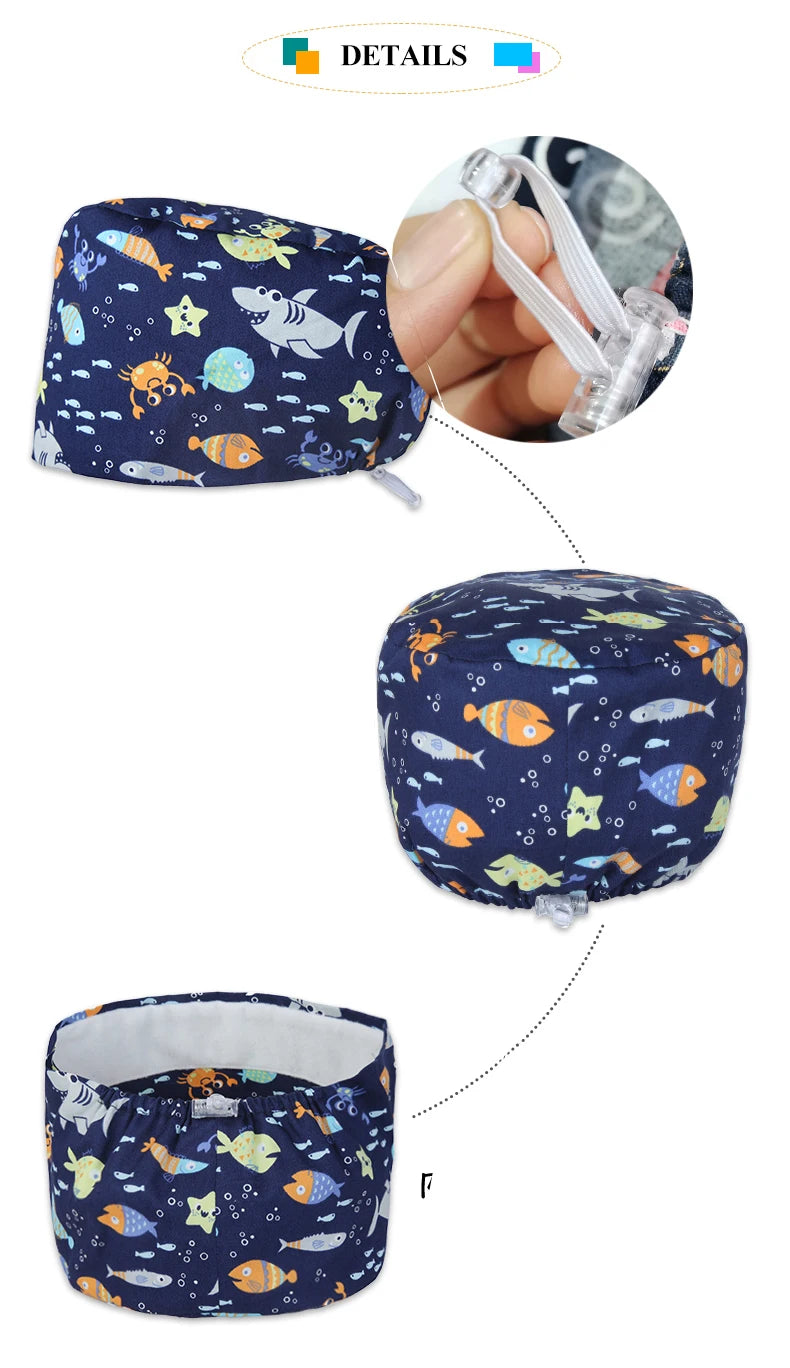Shark Pattern Scrub Cap for Men Women 100% Cotton Healthcare Surgical Dentist Skullcaps Hospital Working Hats K329