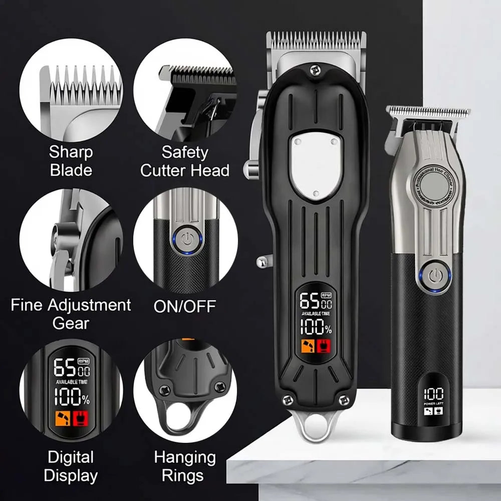 Professional Hair Clipper Set for Men, Cordless Haircut Kit with LED Display, 3-in-1/2-in-1/1pc  rechargeable Hair Clipper & T-Blade Trimmer & electric shaver, Barber Zero-Gapped Detailer, DIY Grooming Tools with Scissors, Co