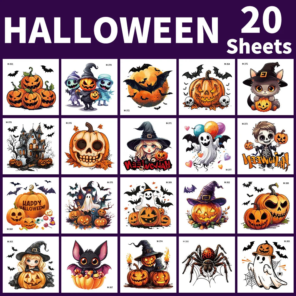 20Sheets Halloween Temporary Tattoos Waterproof - Realistic Witch Ghost Pumpkin Fake Wound Scars for Party Cosplay Face Body S