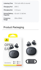 Baseus Bass BC1 Open Ear Earbuds Clip-On Headphones Open-Ring Comfort Clip Earphones SuperBass 4-Mic Clear Calls Sports Earbuds
