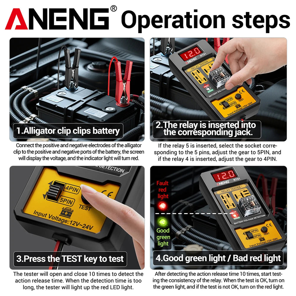 Car Relay Tester ANENG RT01 Universal 12-24V Automotive Car Battery Voltage Tester Check LED Indicator Light Relay Diagnostic
