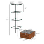 Galvanised Raised Garden Bed with Tomato Cage, Open Bottom, Brown