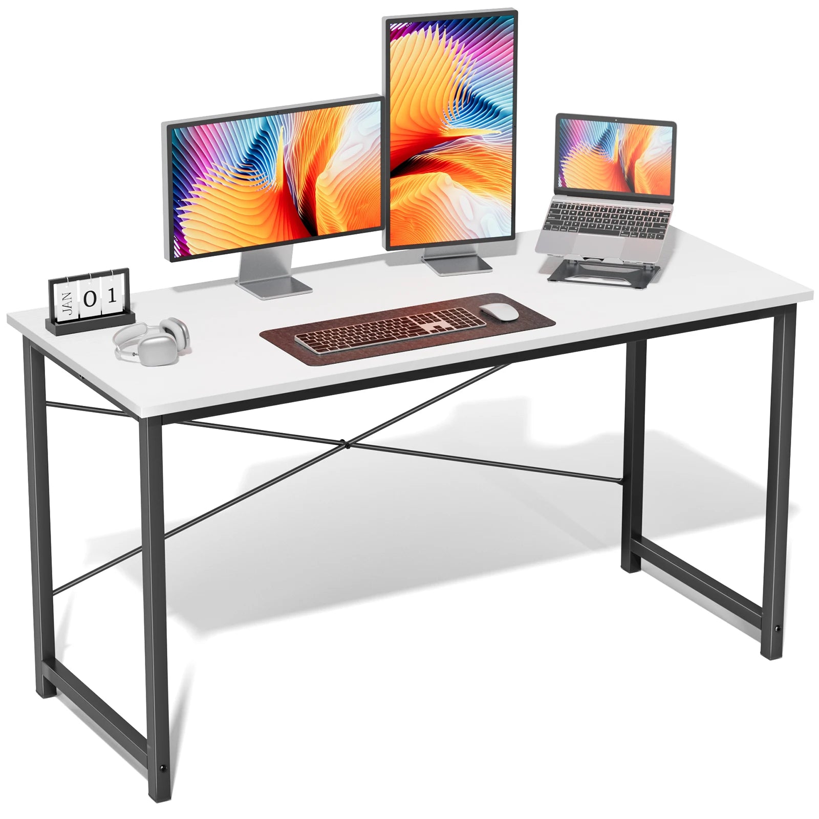 JHK Computer Office Desk Writing Study Office Gaming Table Modern Simple Style Compact Metal Frame Wood Tabletop Easy Assembly