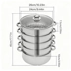 5-Tier Stainless Steel Steamer Cookware Cooking Pot Tier 4 Steaming Grids 1 Cooking Pot 28cm/30cm/26cm Steamer Pot