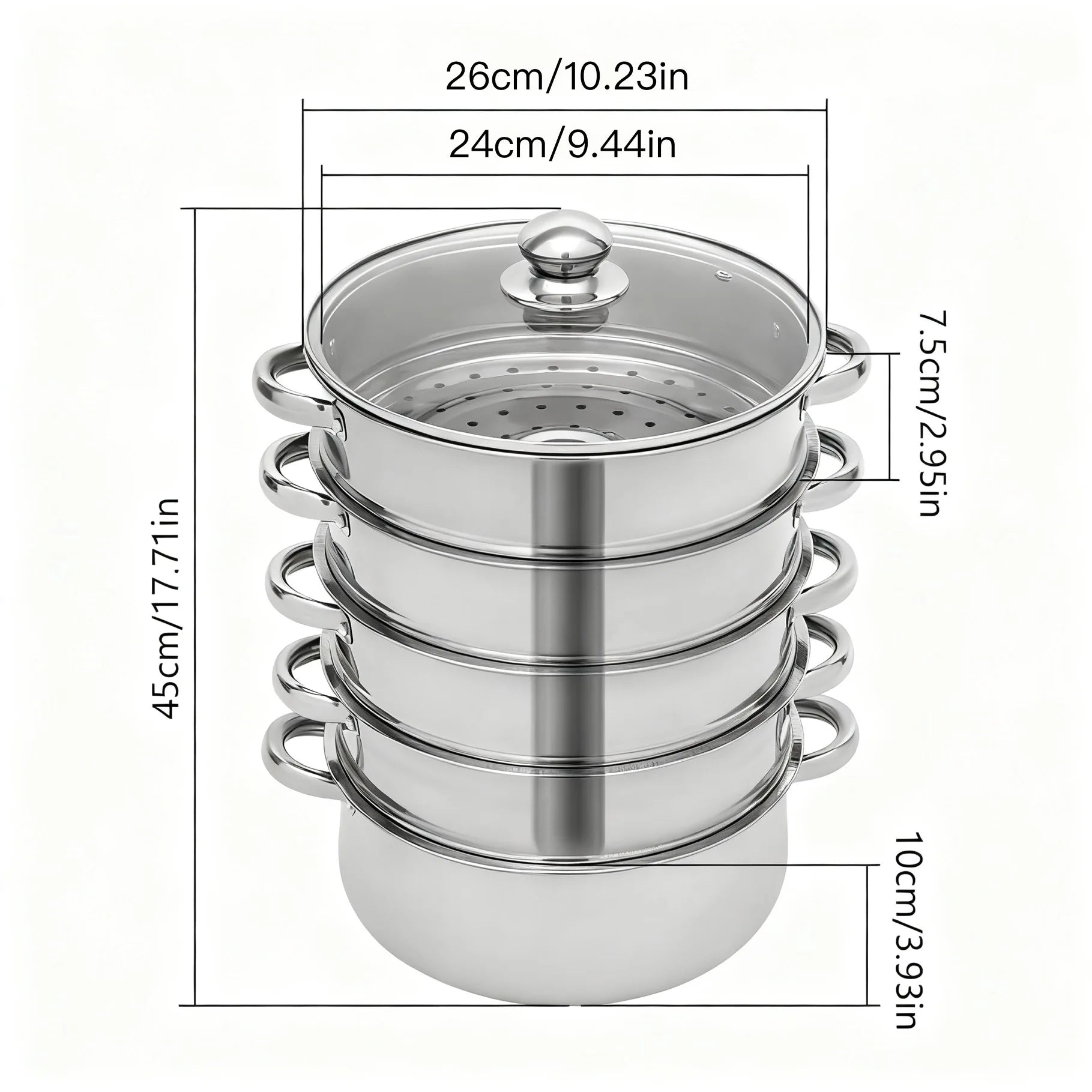 5-Tier Stainless Steel Steamer Cookware Cooking Pot Tier 4 Steaming Grids 1 Cooking Pot 28cm/30cm/26cm Steamer Pot