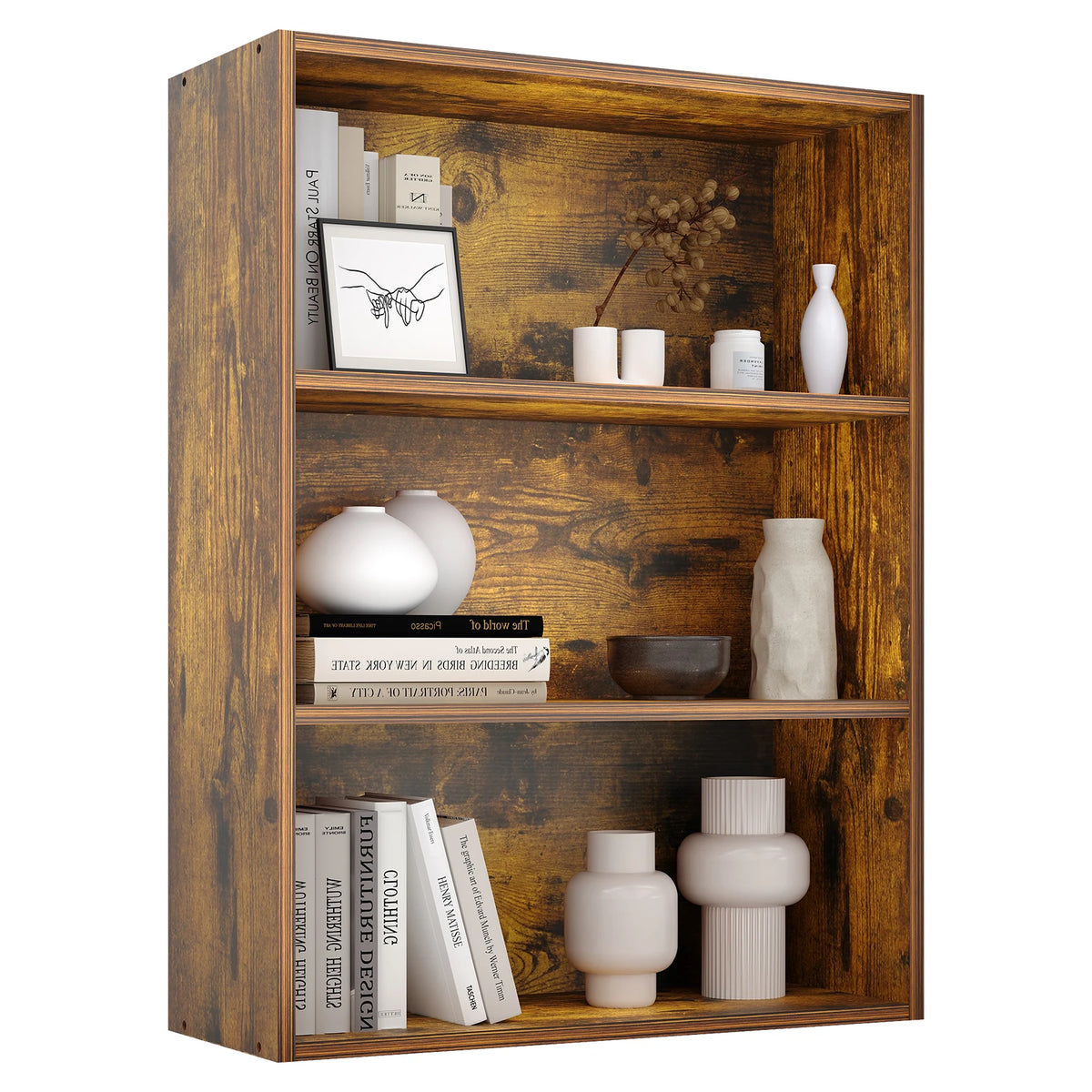 MCQ Wooden 3 Tiers Bookshelf Storage 31.5 Inch Tall Standing Display Bookshelf Sturdy Structure Graduated Shelves for Home