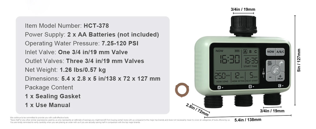 SucceBuy Water Timer 3 Outlets Hose 3 Independent Watering Zone LCD Display Rain Delay Mode Manual Mode Watering Sprinkler Timer