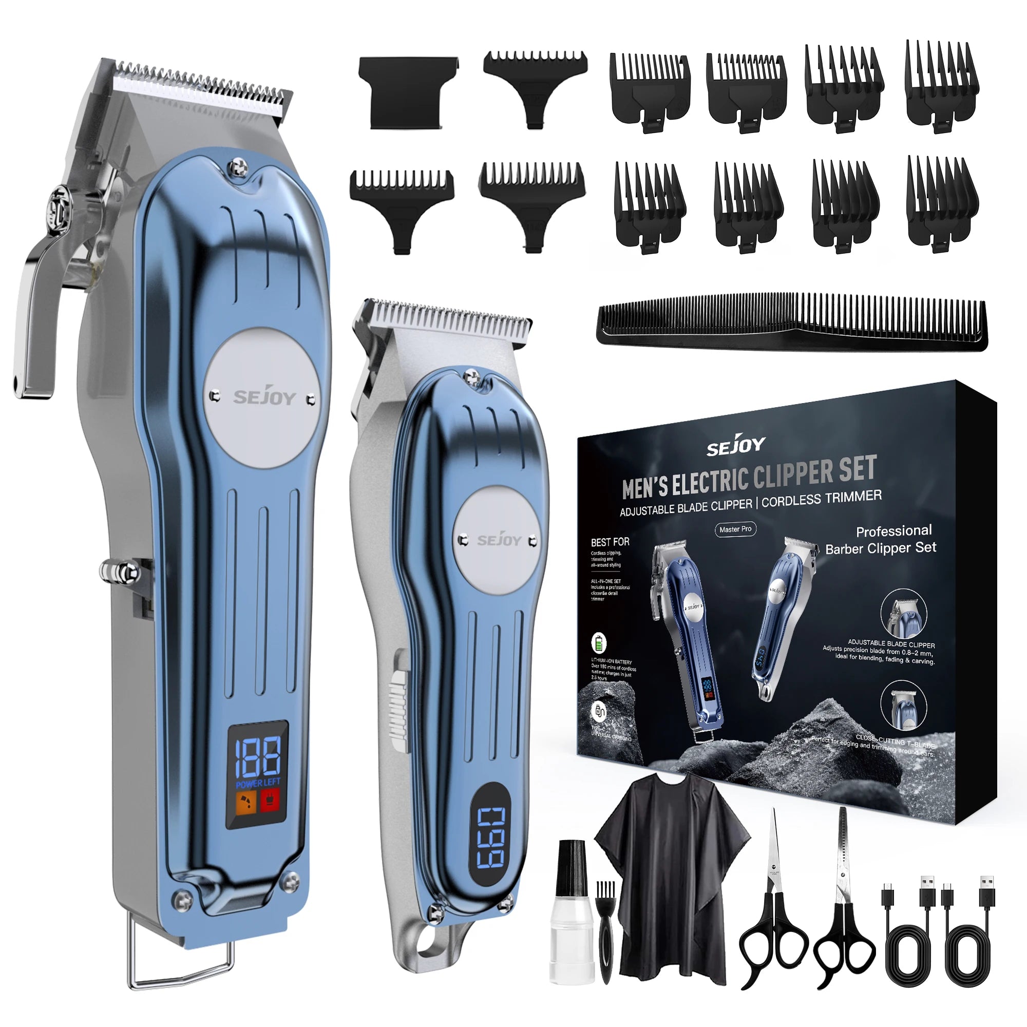 Sejoy Rechargeable Hair Clipper Combo Professional Electric Hair Trimmer Set Cordless Haircut Machine Kits for Barber