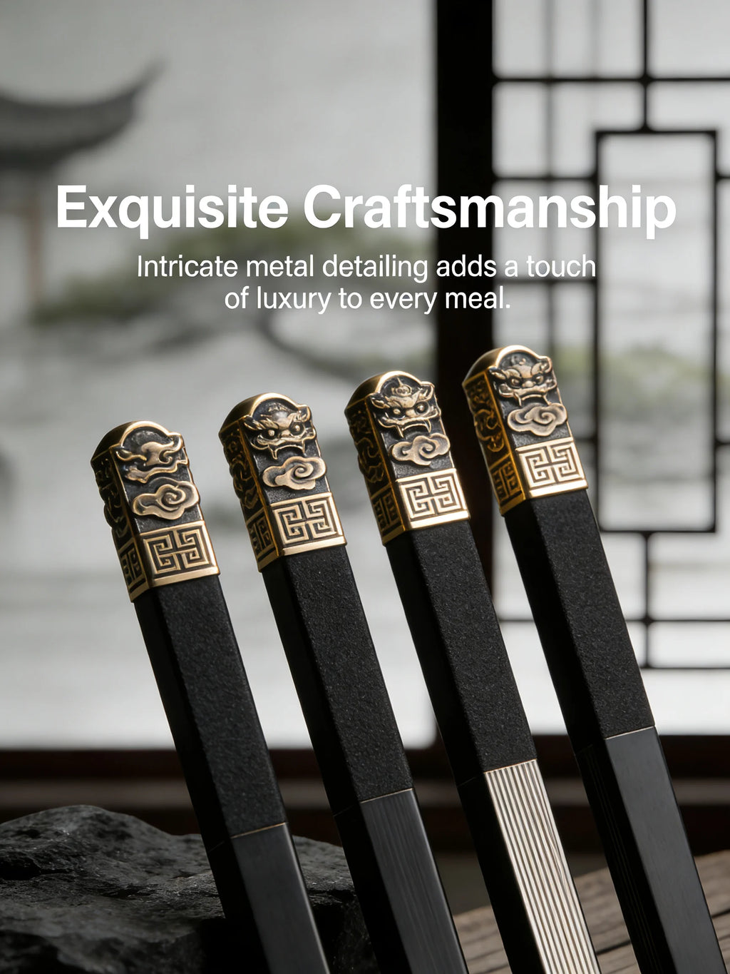 Black Alloy Chopsticks 5-Piece Set, Reusable Durable Kitchen Tableware