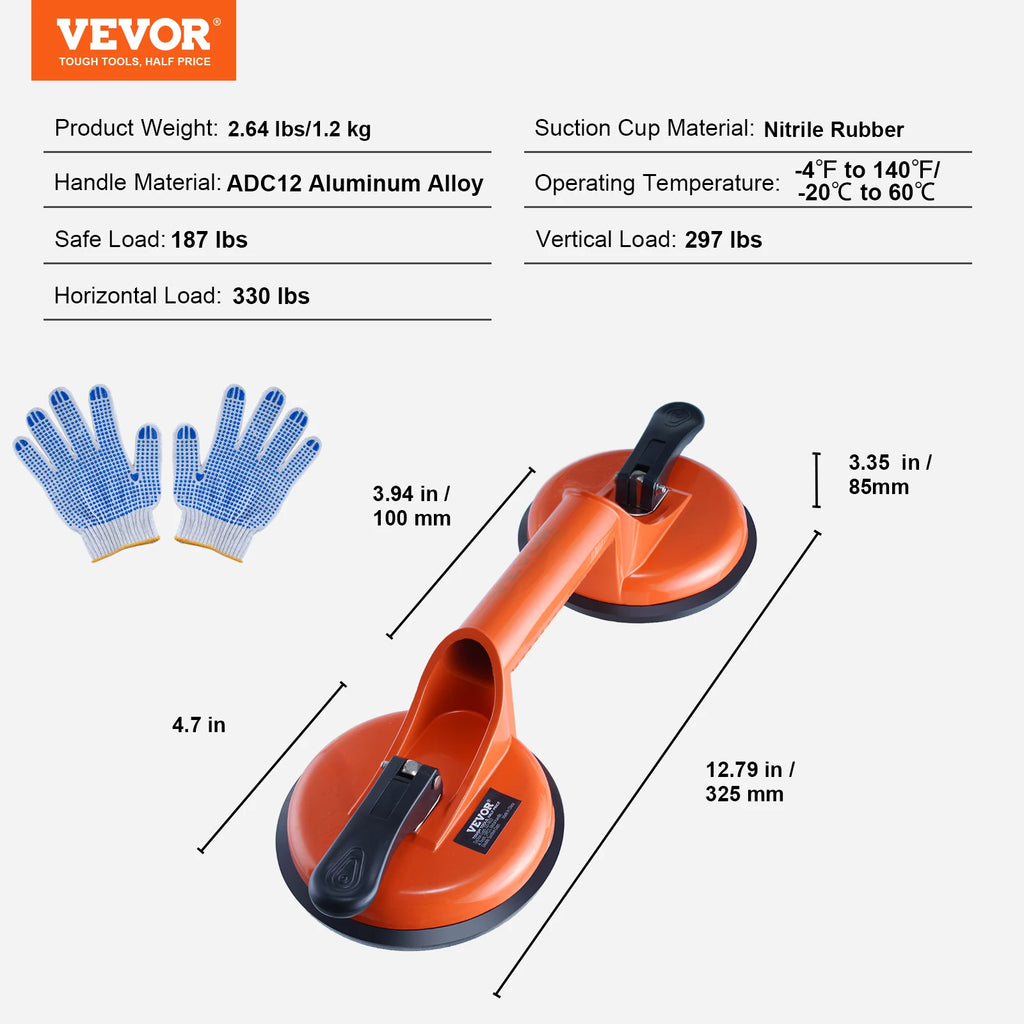 SucceBuy 4.7" 2Pack 330 lbs Glass Vacuum Suction Cup Vacuum with Aluminum Handle for Glass Granite Tile Metal Wood Panel Lifting