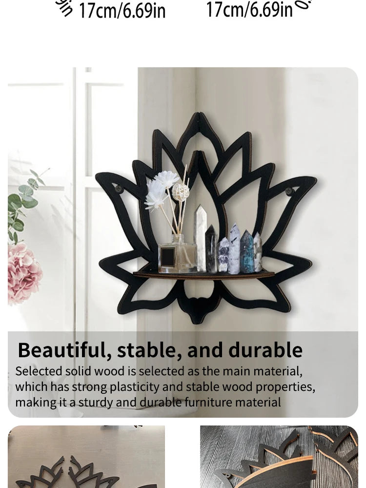 Wooden Lotus Hollow Decorative Rack Aromatherapy Organiser Essential Oil Candle Holder Wall Mounted Shelf Corner Shelf