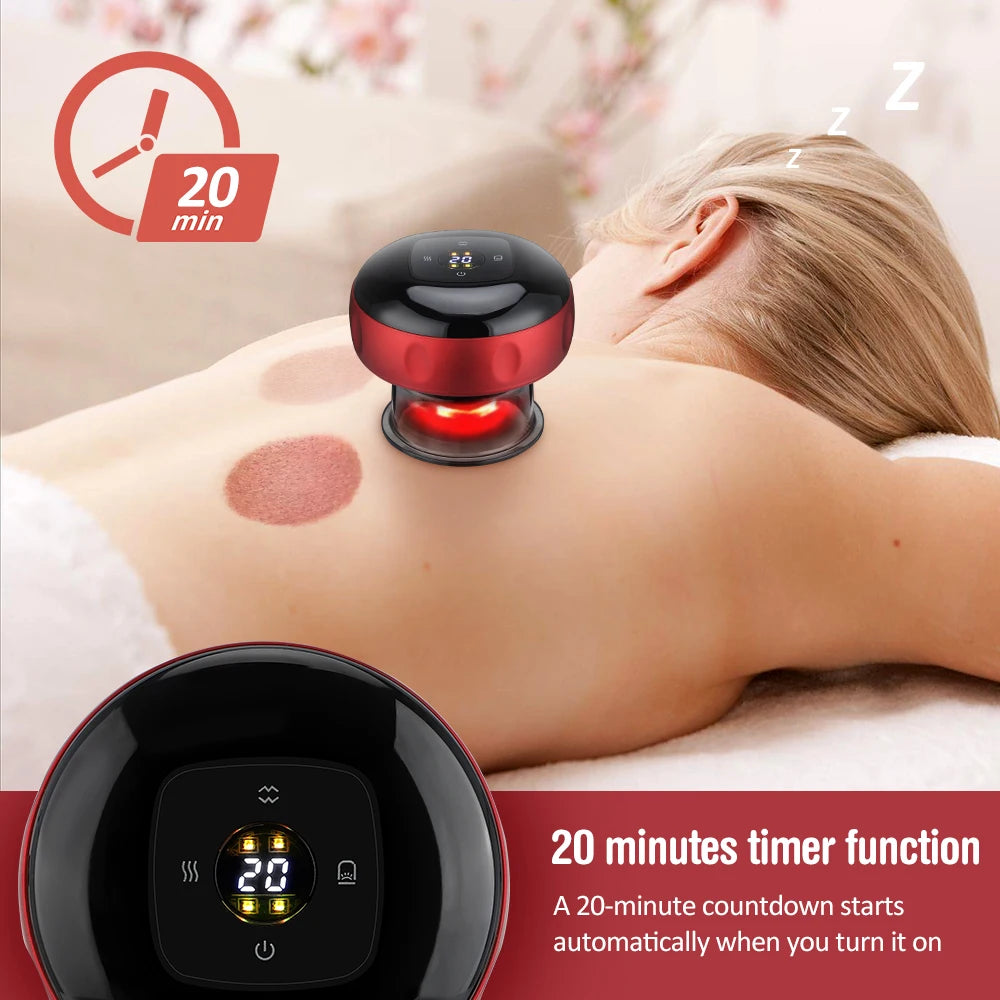 Intelligent Vacuum Cupping Massager 12 Gear Heating Body Gua Sha Back Neck Arm Cupping Massager LCD Display USB Charging