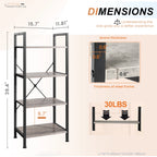 MCQ 4Tiers Metal Classic Bookshelf Freestanding Tall Display Shelf Wooden Storage Tall Display Shelves Bookshelf Sturdy Structure Graduated Shelves Adjustable Feet for Home