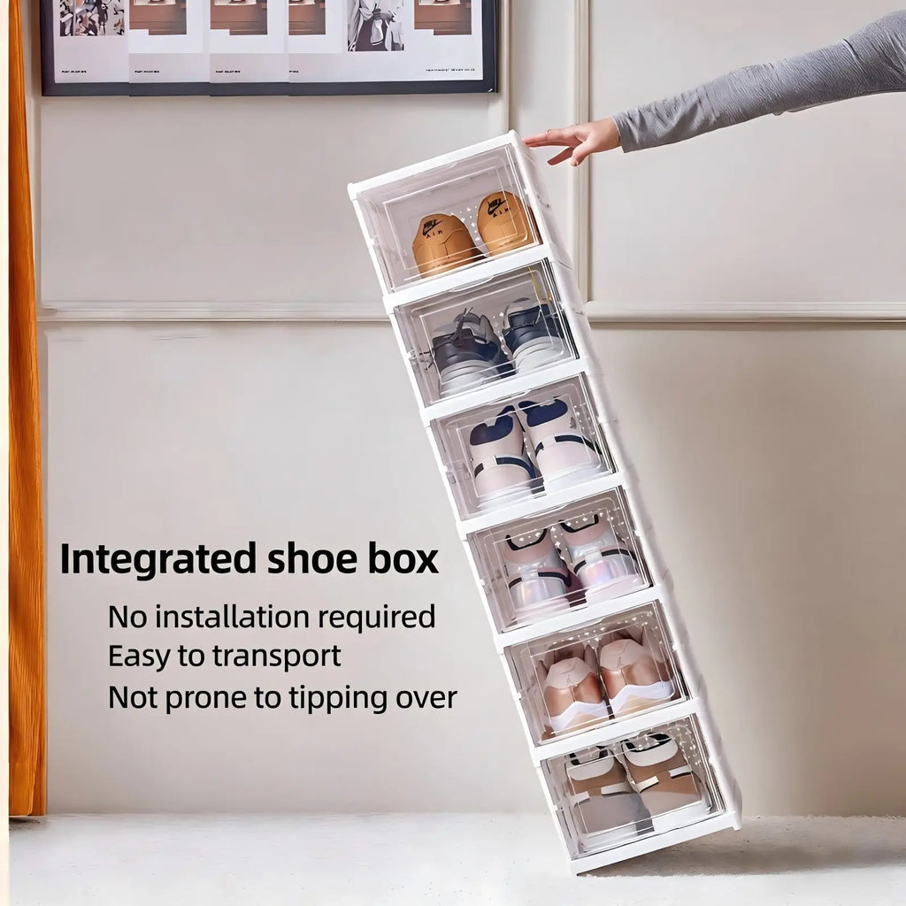 Foldable Clear Shoe Storage Organizer, Stackable Dustproof Thickened Sneaker, Shoe Box Rack Cabinet for Closet Dorm Apartment