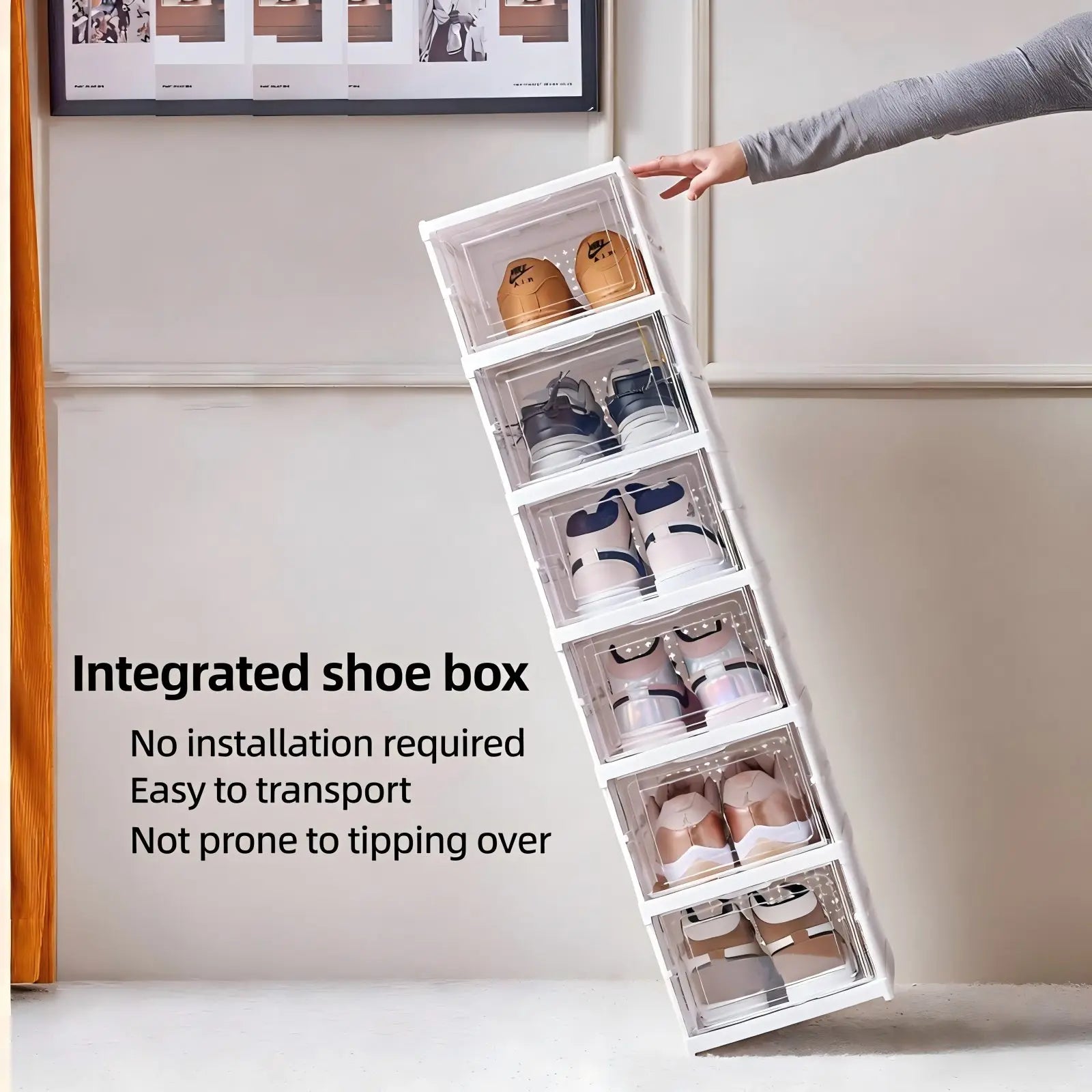 Foldable Clear Shoe Storage Organizer, Stackable Dustproof Thickened Sneaker, Shoe Box Rack Cabinet for Closet Dorm Apartment