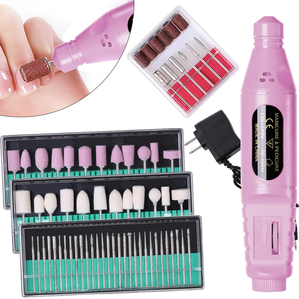 6 In 1 Electric Nail Drill Set Portable Nail Grooming Tool Includes Drill Bits Power Cord Suitable for Nail Filing and Buffing