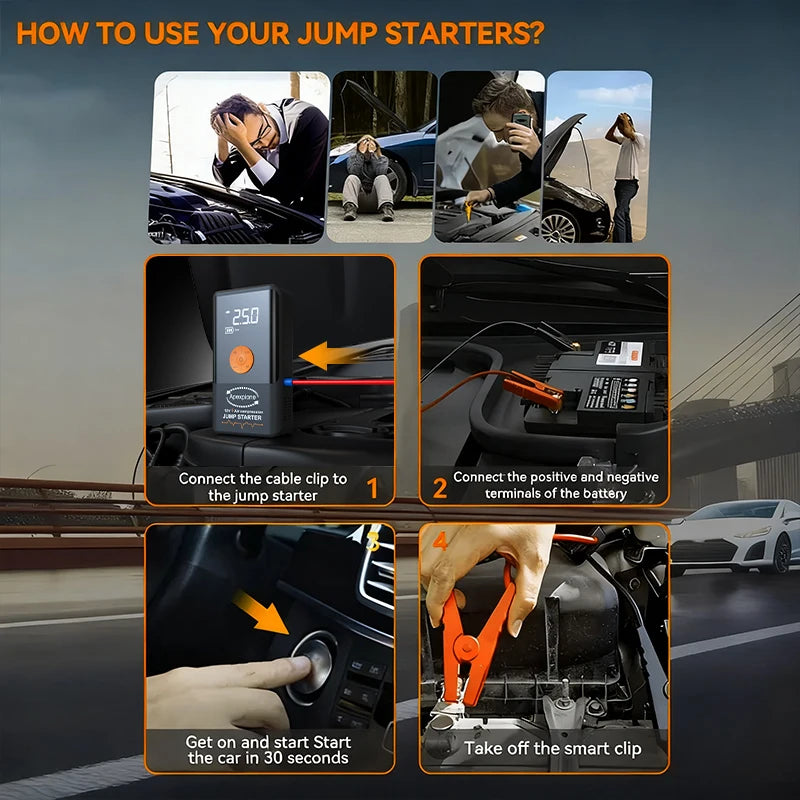5-IN-1 Car Jump Starter with Air Compressor High Peak Auto Battery Booster 150PSI Air Pump Power Bank Tire Inflator